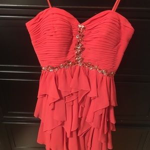 Spaghetti strap pink coral formal dress